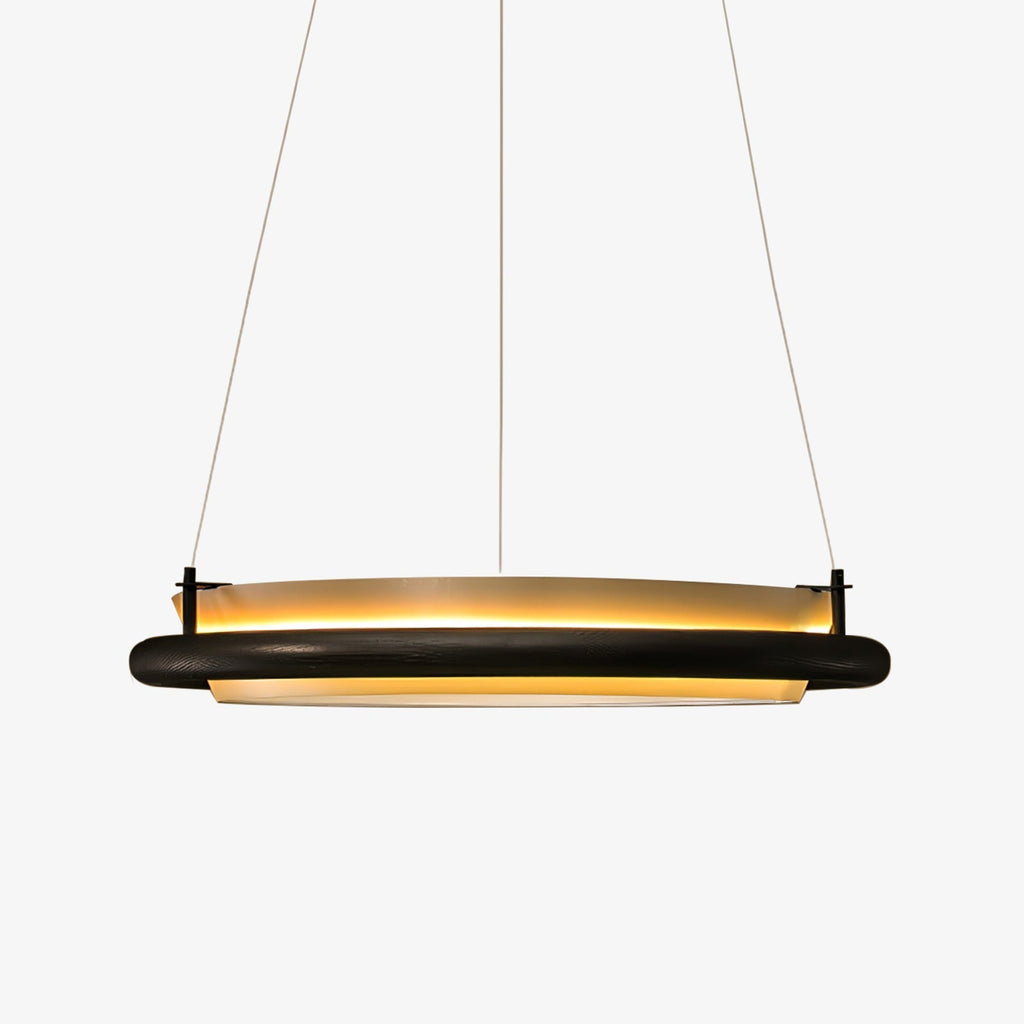Wood Ring LED Pendant Light White Fabric Diffuser 23.6 in Set of 3