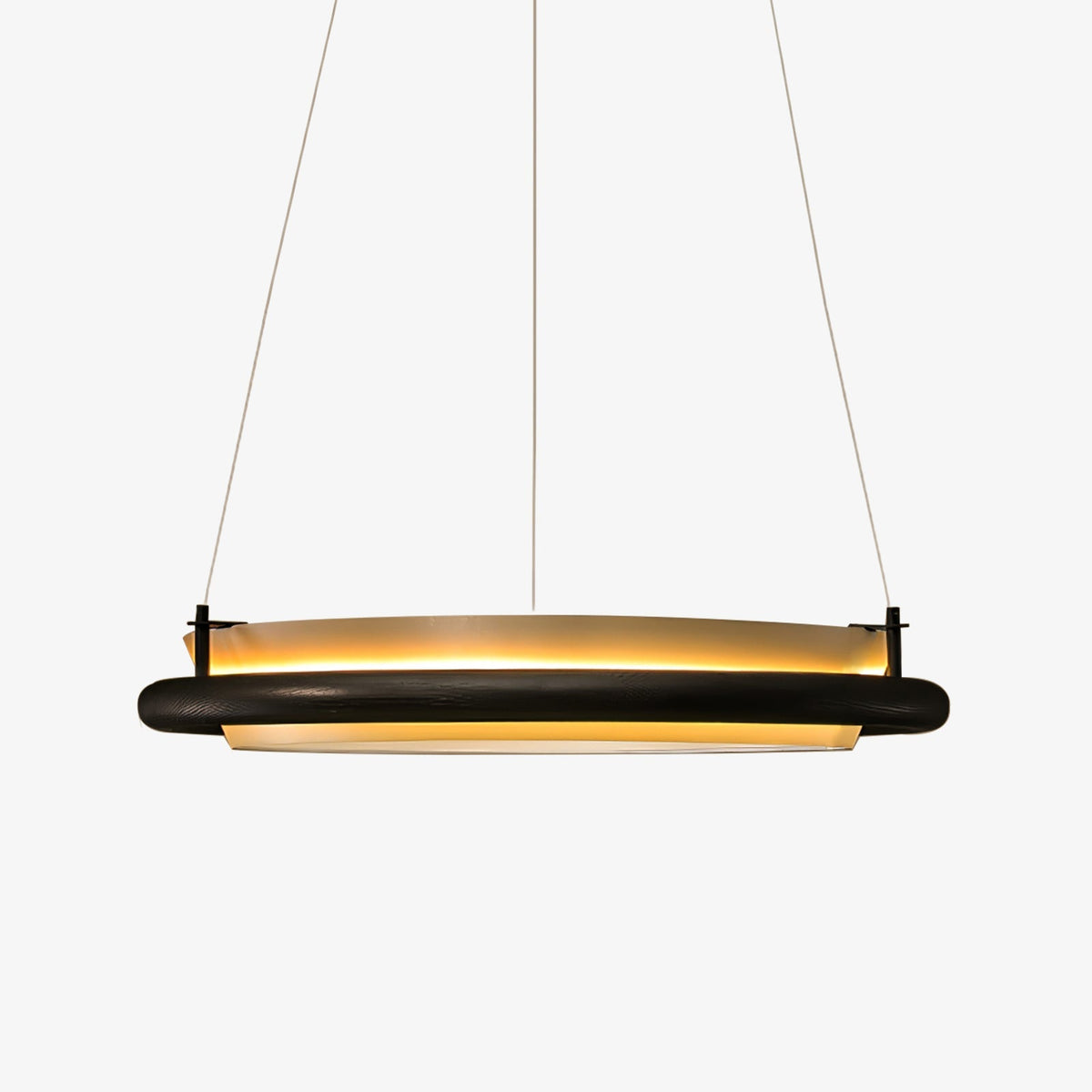 Wood Ring LED Pendant Light White Fabric Diffuser 23.6 in Set of 3