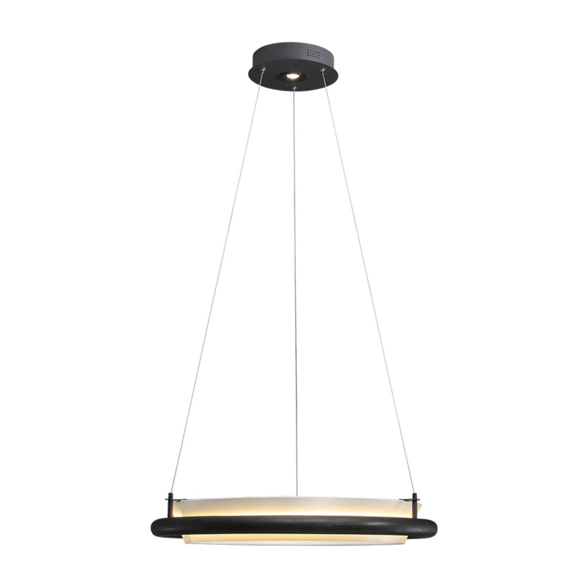 Wood Ring LED Pendant Light White Fabric Diffuser 23.6 in Set of 3