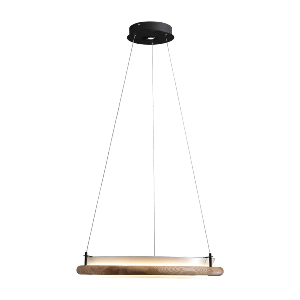 Wood Ring LED Pendant Light White Fabric Diffuser 23.6 in Set of 3