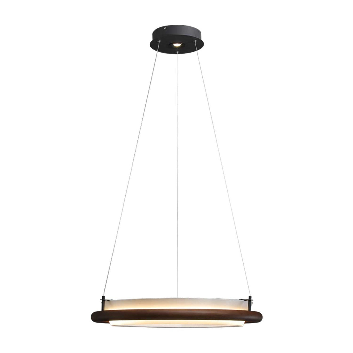 Wood Ring LED Pendant Light White Fabric Diffuser 23.6 in Set of 3