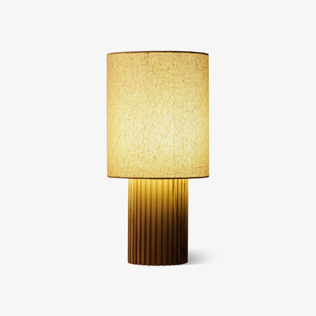 Wood Table Lamp Cylinder Fabric Shade 7.9 x 16.1 in Set of 2