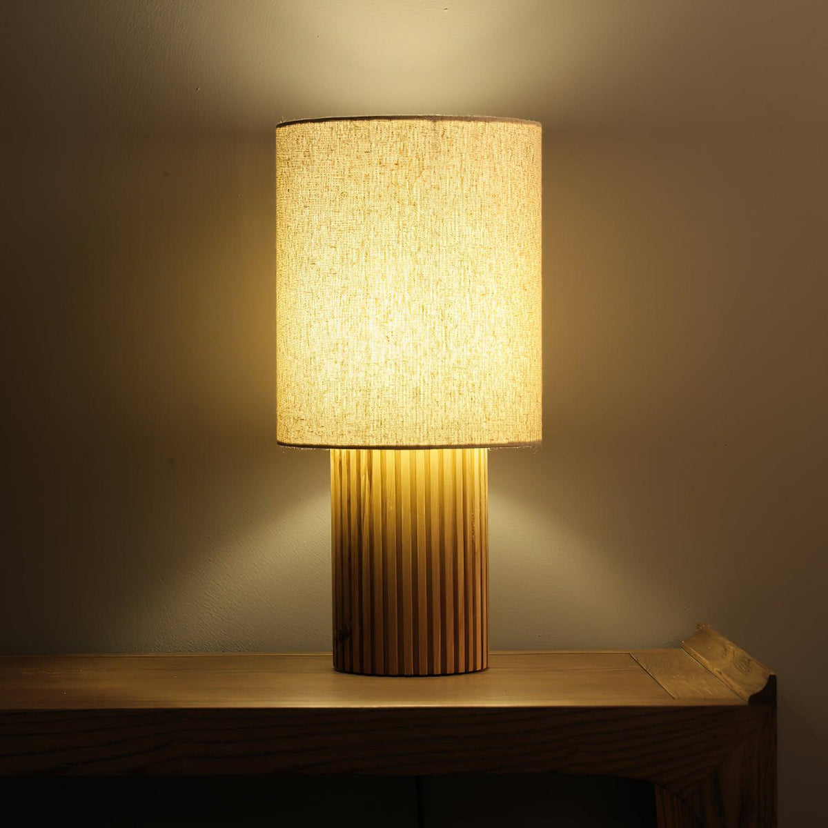 Wood Table Lamp Cylinder Fabric Shade 7.9 x 16.1 in Set of 2