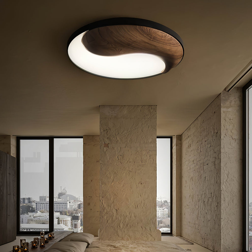 Yin and Yang Wood Flush Ceiling Light 25.6 in Set of 3