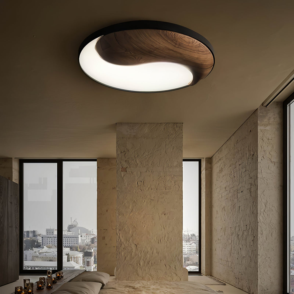 Yin and Yang Wood Flush Ceiling Light 25.6 in Set of 3