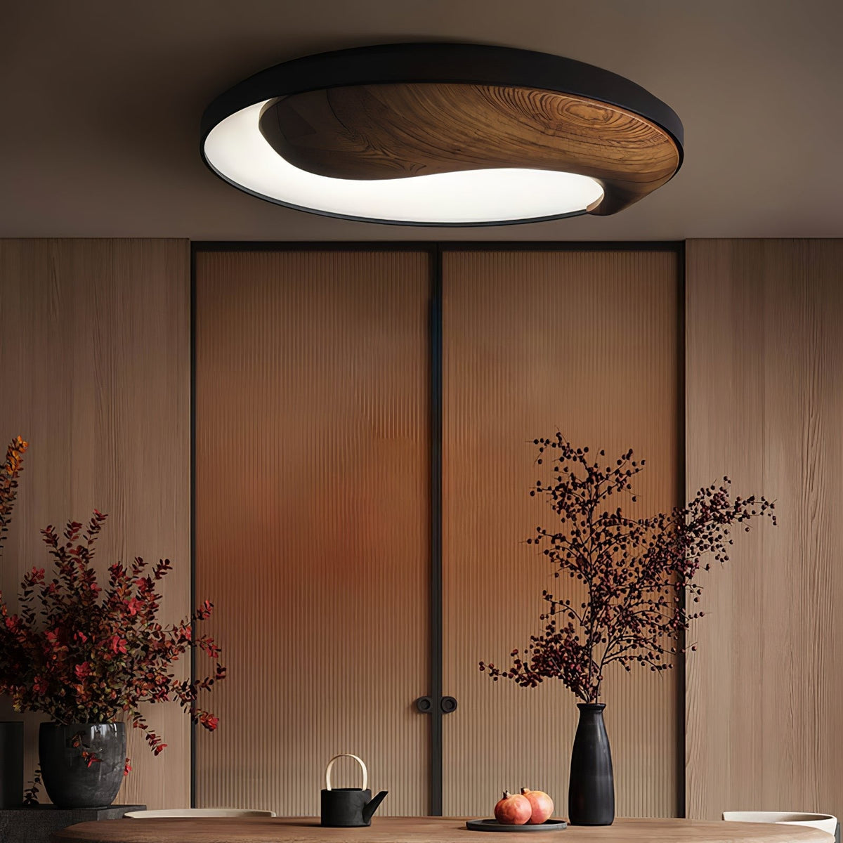 Yin and Yang Wood Flush Ceiling Light 25.6 in Set of 3