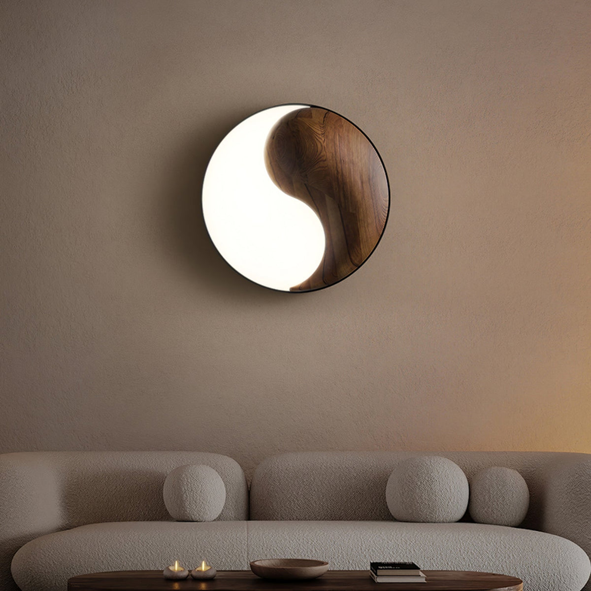 Yin and Yang Wood Flush Ceiling Light 25.6 in Set of 3