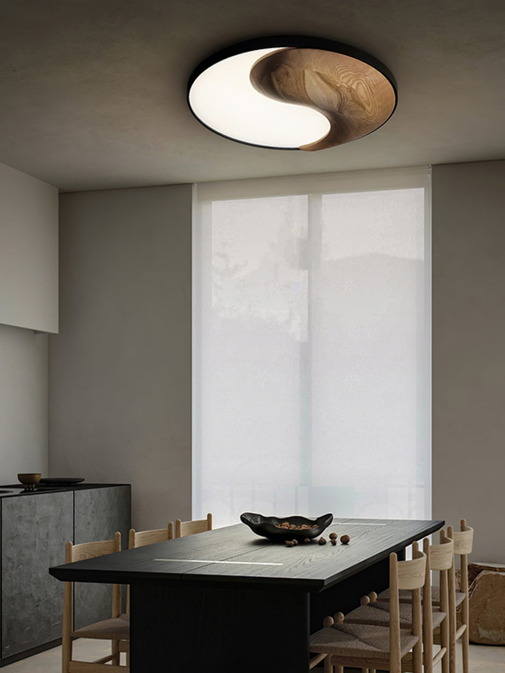 Yin and Yang Wood Flush Ceiling Light 25.6 in Set of 3