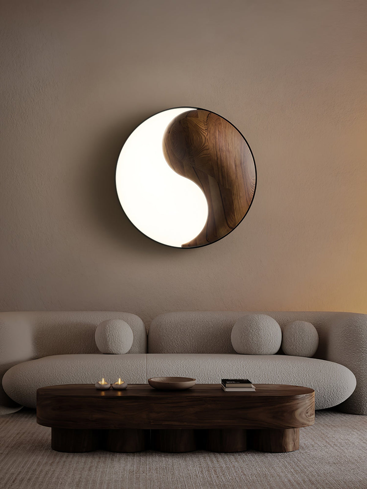 Yin and Yang Wood Flush Ceiling Light 25.6 in Set of 3